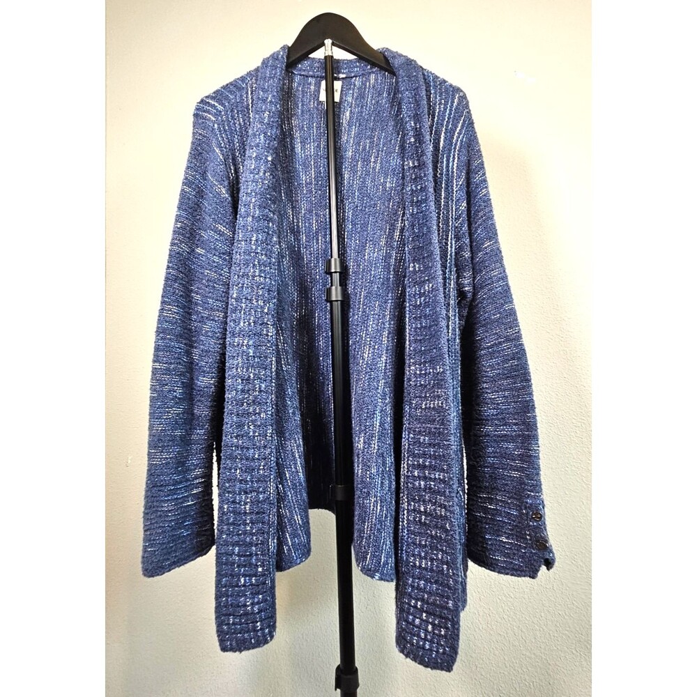 NIC+ZOE Blue Open Front Cardigan Sweater Womens Large Knit Boho Cozy Layering